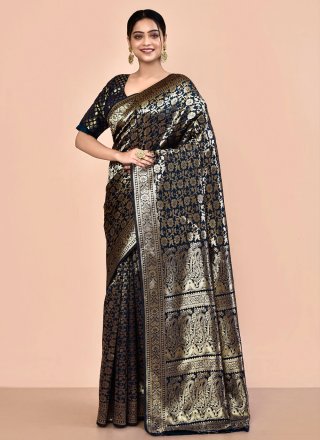 Kanjivaram Silk Classic Sari In Black
