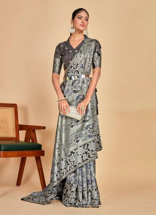Kanjivaram Silk Classic Sari In Grey