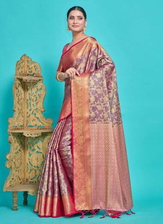 Kanjivaram Silk Contemporary Saree In Purple