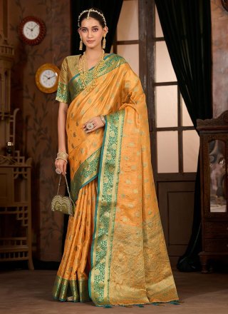 Kanjivaram Silk Contemporary Sari In Gold