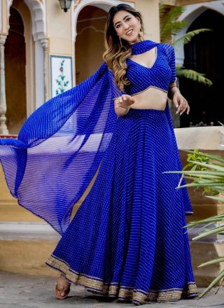 Lace and Zari Work Georgette Lehenga Choli In Blue