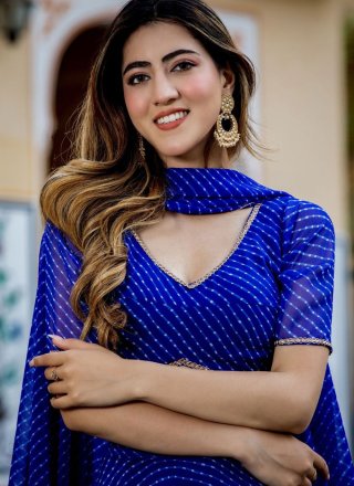 Lace and Zari Work Georgette Lehenga Choli In Blue