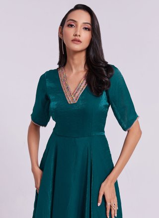 Lace Work Organza Designer Gown In Rama