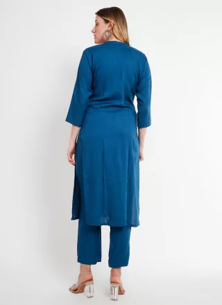 Lace Work Rayon Pant Style Suit In Teal