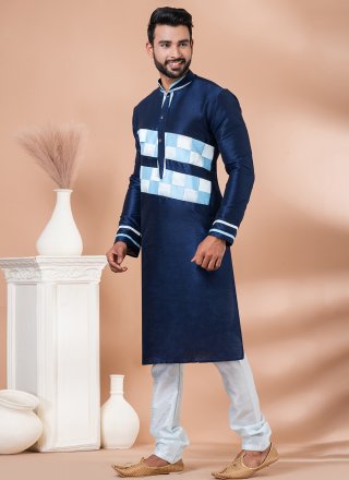Latest Blue Banarasi Silk Kurta Pyjama