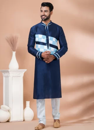 Latest Blue Banarasi Silk Kurta Pyjama
