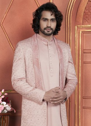 Latest Peach Art Silk Indo Western