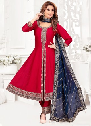 Buy Red Rayon Mirror Work Straight / Trouser Suits Online for Women in USA
