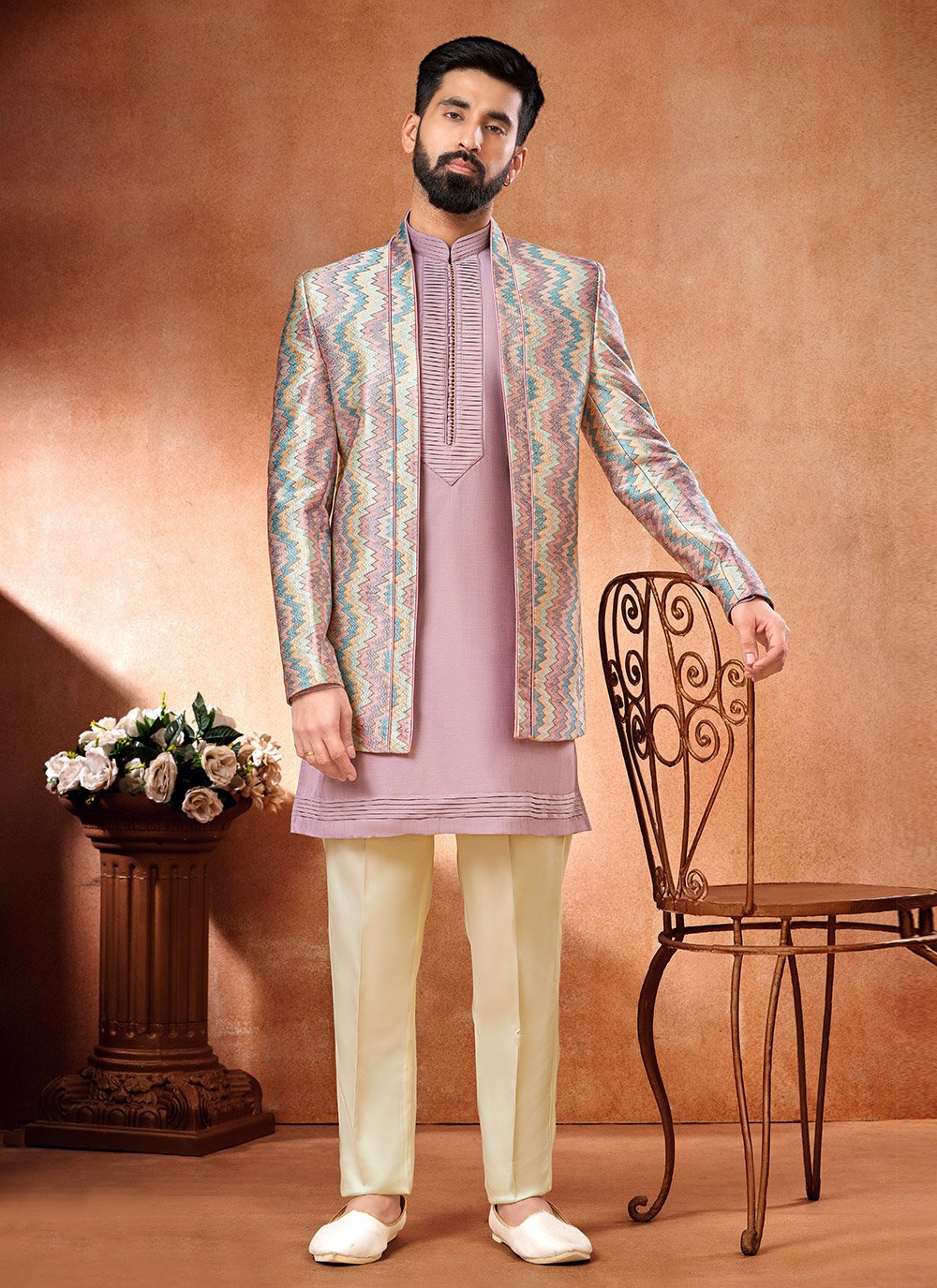 Buy The Rich Look Designer 5 Button Bandhgala/Jodhpuri Suit Casual | Formal  for Men's Available in 5 Size | Bandhgala Suit with Trouser (40, Peach) at  Amazon.in