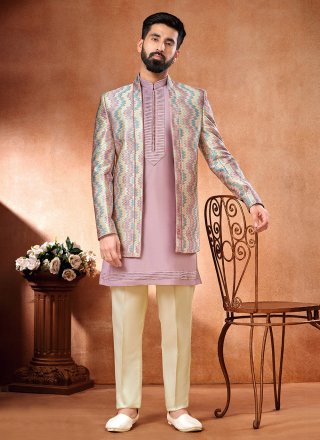 Lavender Art Banarasi Silk Embroidered Work Jodhpuri Suit