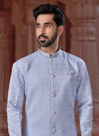 Lavender Banarasi Jacquard Embroidered and Thread Work Indo Western for Ceremonial