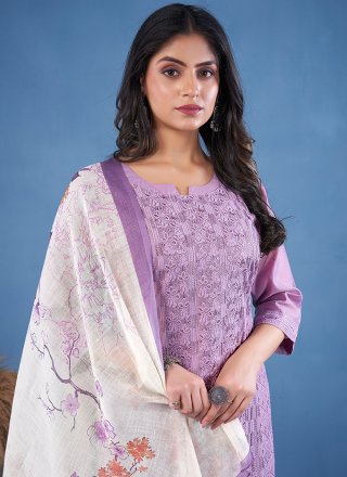 Lavender Chanderi Embroidered Work Salwar Suit for Ceremonial