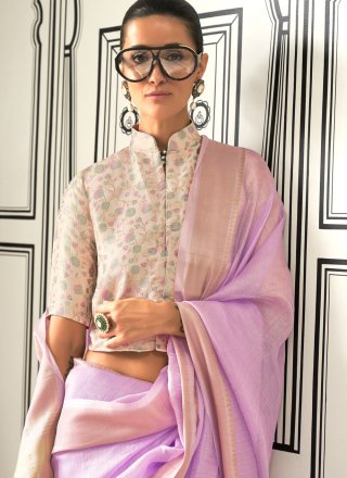Lavender Chiffon Weaving Work Traditional Saree for Festival