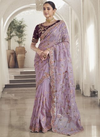 Lavender Bridal Zardosi Saree and Lavender Bridal Zardosi Sari Online Shopping