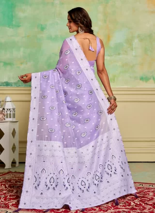 Lavender Cotton Casual Saree with Woven Work