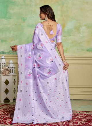 Lavender Cotton Contemporary Sari with Woven Work for Casual