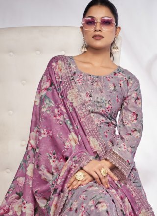 Lavender Cotton Digital Print Work Salwar Suit for Ceremonial