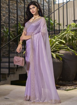 Lavender Cotton Silk Cut Dana and Swarovski Work Trendy Saree