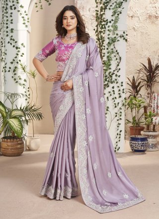 Lavender Rangkaat Pure Banarasi Khaddi Georgette Saree - Aura Benaras