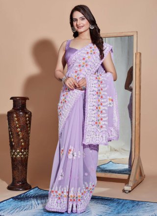 Banarasee Handwoven Faux Georgette Saree With Silver Zari Design-Viole