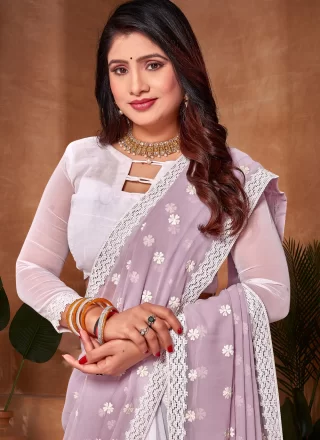 Lavender Georgette Classic Sari with Embroidered Work