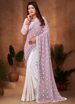 Lavender Georgette Classic Sari with Embroidered Work