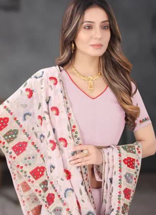 Lavender Georgette Embroidered, Mirror, Sequins and Zari Work Trendy Saree for Ceremonial