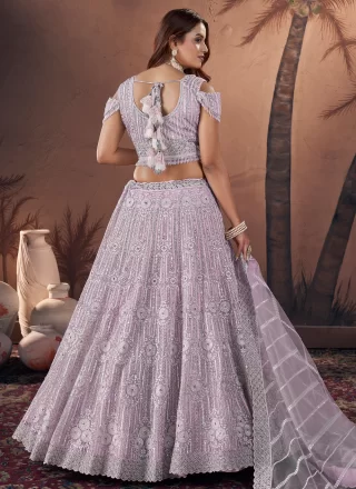 Lavender Georgette Lehenga Choli with Embroidered, Hand and Khatli Work for Engagement