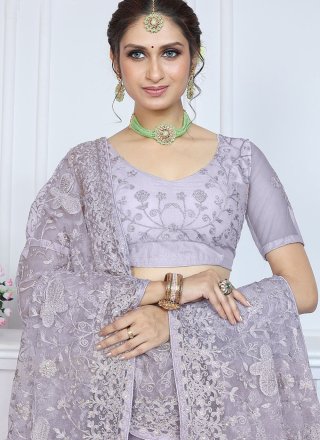 Lavender Net Aari, Embroidered and Stone Work Trendy Saree for Women
