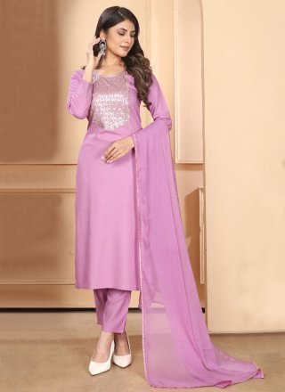 Lavender Rayon Readymade Salwar Suit with Embroidered and Sequins Work for Casual