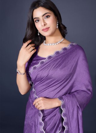 Lavender Shimmer Classic Saree with Fancy Work