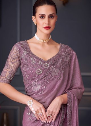 Lavender Shimmer Embroidered and Sequins Work Trendy Saree