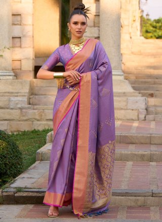 Lavender Silk Contemporary Saree with Weaving Work for Women