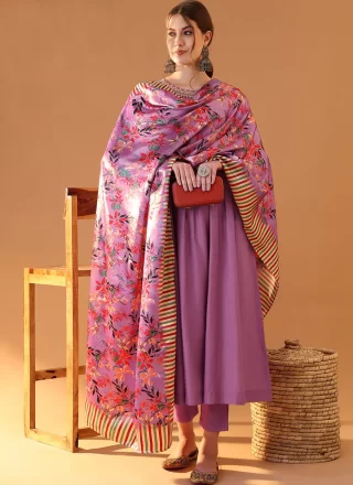 Lavender Silk Readymade Salwar Suit with Embroidered Work for Women