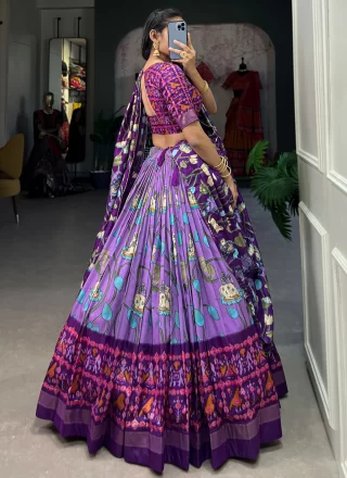 Lavender Tussar Silk Lehenga Choli with Patola Print, Weaving and Zari Work for Ceremonial
