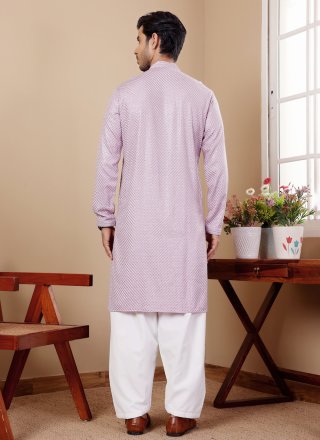 Lavender Viscose Chikankari and Embroidered Work Kurta Pyjama