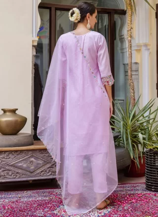 Lavender Viscose Readymade Salwar Suit with Embroidered Work