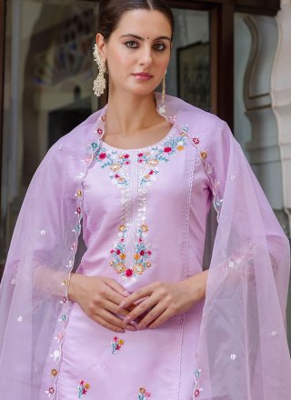 Lavender Viscose Readymade Salwar Suit with Embroidered Work