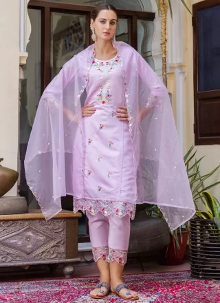 Lavender Viscose Readymade Salwar Suit with Embroidered Work