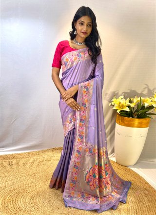 Lavender Weaving Work Silk Traditional Saree