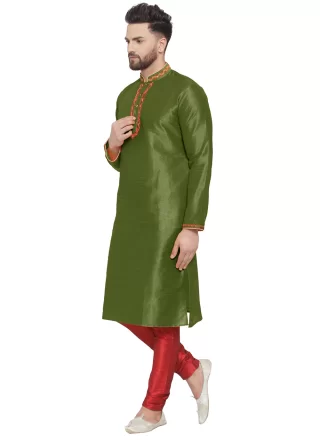 Lavish Green Dupion Silk Kurta Pyjama