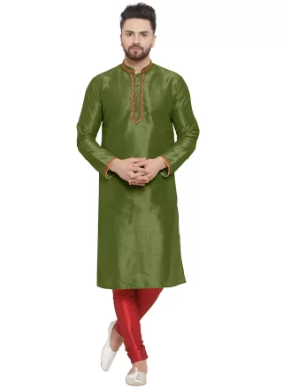 Lavish Green Dupion Silk Kurta Pyjama