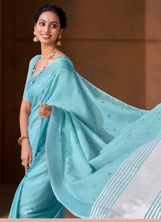 Linen Classic Saree with Embroidered Work