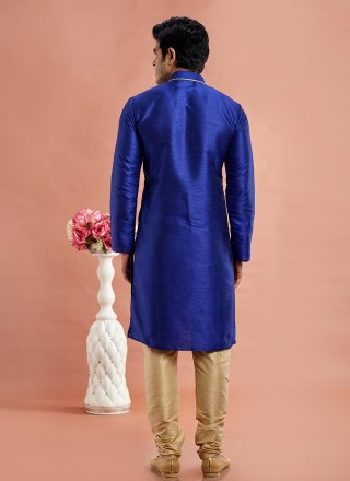 Machine Embroidery Work Art Banarasi Silk Kurta Pyjama In Blue