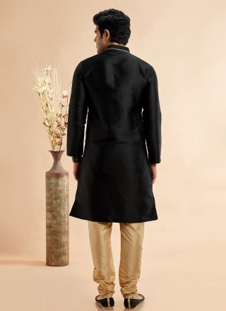 Machine Embroidery Work Jacquard Silk Kurta Pyjama In Black