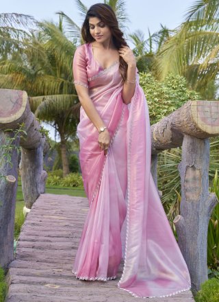Magenta and Pink Cotton Silk Cut Dana and Swarovski Work Classic Saree for Ceremonial