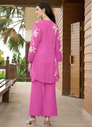 Magenta and Pink Georgette Plain Work Designer Kurti