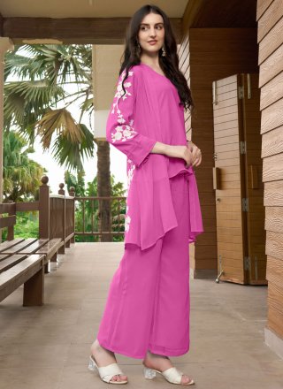 Magenta and Pink Georgette Plain Work Designer Kurti