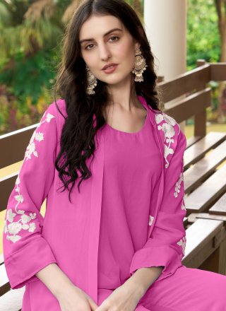 Magenta and Pink Georgette Plain Work Designer Kurti