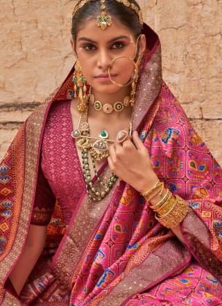 Magenta and Pink Silk Print Work Trendy Saree
